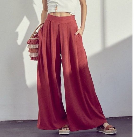 Terracotta Wide Leg Ribbed Pants - Picture 6 of 6